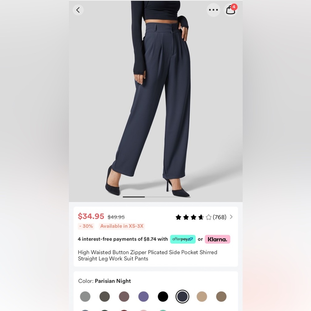 High Waisted Button Zipper Plicated Side Pocket Shirred Straight Leg Work Pants